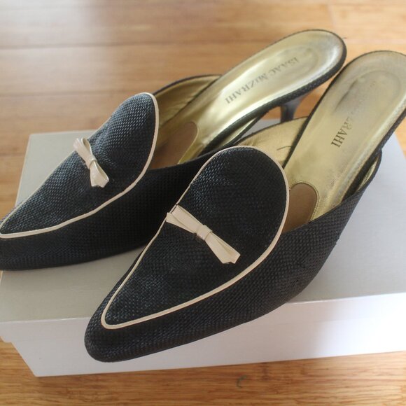 True Vintage 1990s Isaac Mizrahi Pointy Toe Canvas Mule Heels Size 10 - Picture 3 of 5